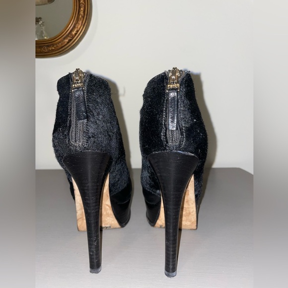 FENDI leather ankle boots with fur and gold toe accent. - Picture 8 of 10